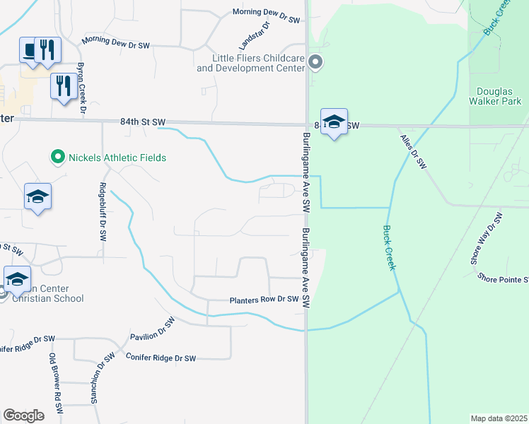 map of restaurants, bars, coffee shops, grocery stores, and more near 8661 Burlingame Avenue Southwest in Byron Center
