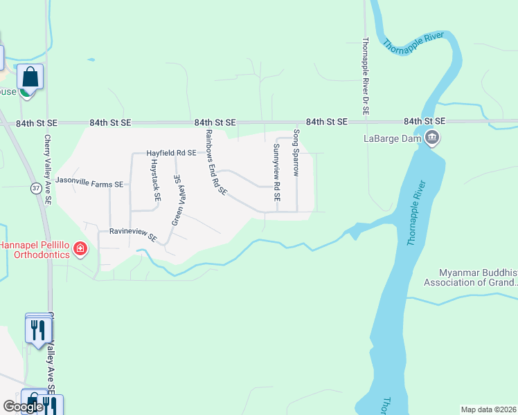 map of restaurants, bars, coffee shops, grocery stores, and more near 8700 Rainbows End Road Southeast in Caledonia