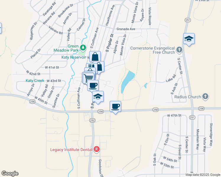 map of restaurants, bars, coffee shops, grocery stores, and more near 1170 Boulder Drive in Casper