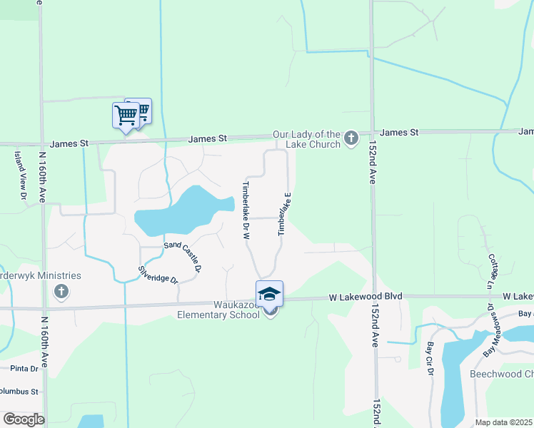 map of restaurants, bars, coffee shops, grocery stores, and more near 475 Timberlake Drive West in Holland