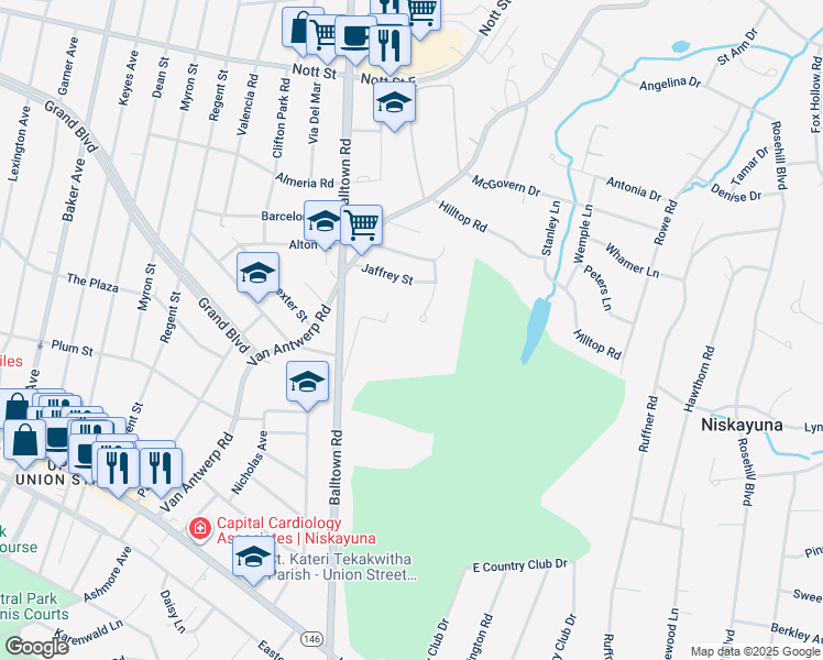 map of restaurants, bars, coffee shops, grocery stores, and more near 703 John Paul Court in Schenectady County