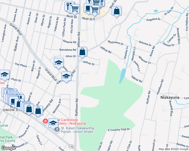 map of restaurants, bars, coffee shops, grocery stores, and more near 703 John Paul Court in Schenectady County