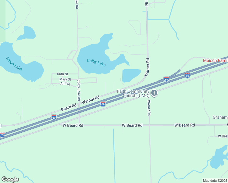 map of restaurants, bars, coffee shops, grocery stores, and more near 12774 Warner Road in Laingsburg