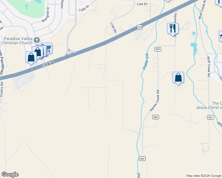 map of restaurants, bars, coffee shops, grocery stores, and more near 3991 West Highway Street in Casper