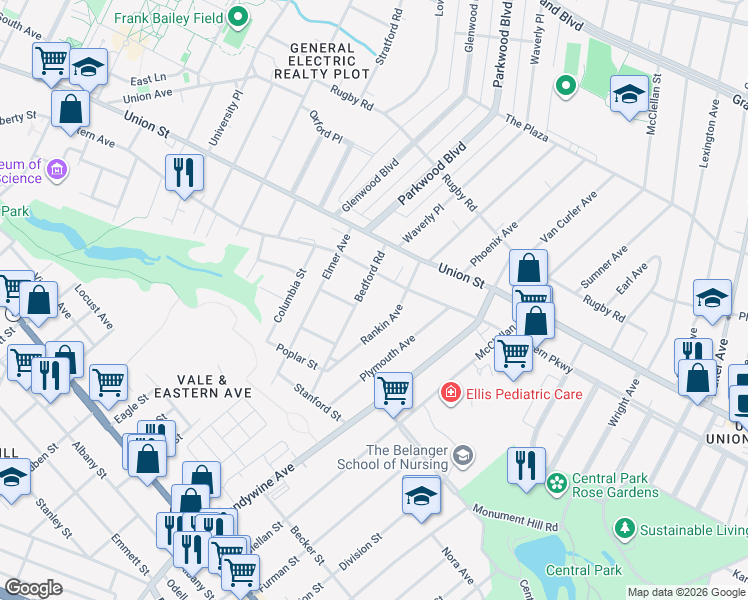 map of restaurants, bars, coffee shops, grocery stores, and more near 814 Bedford Road in Schenectady
