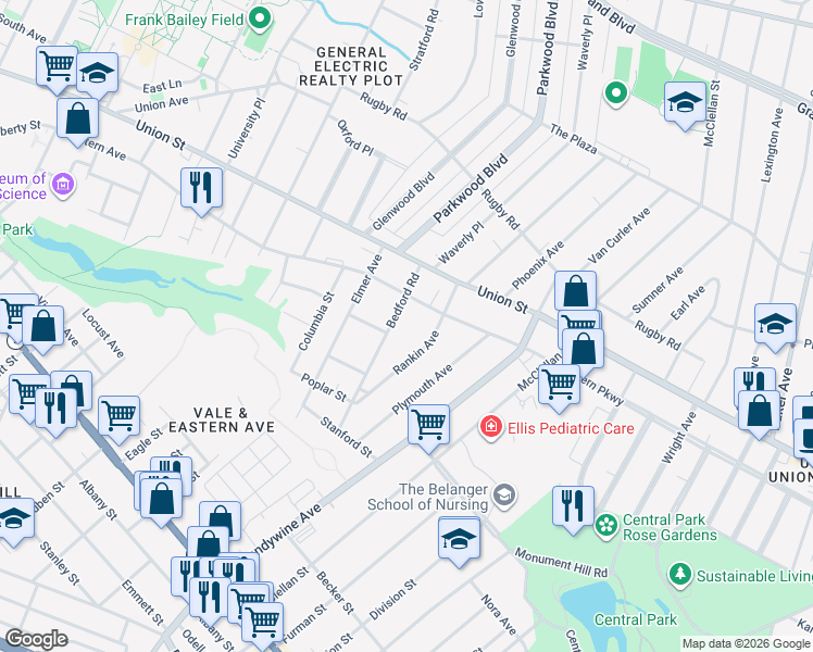 map of restaurants, bars, coffee shops, grocery stores, and more near 814 Bedford Road in Schenectady