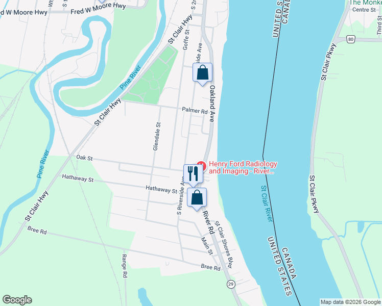 map of restaurants, bars, coffee shops, grocery stores, and more near 1637 South Riverside Avenue in Saint Clair