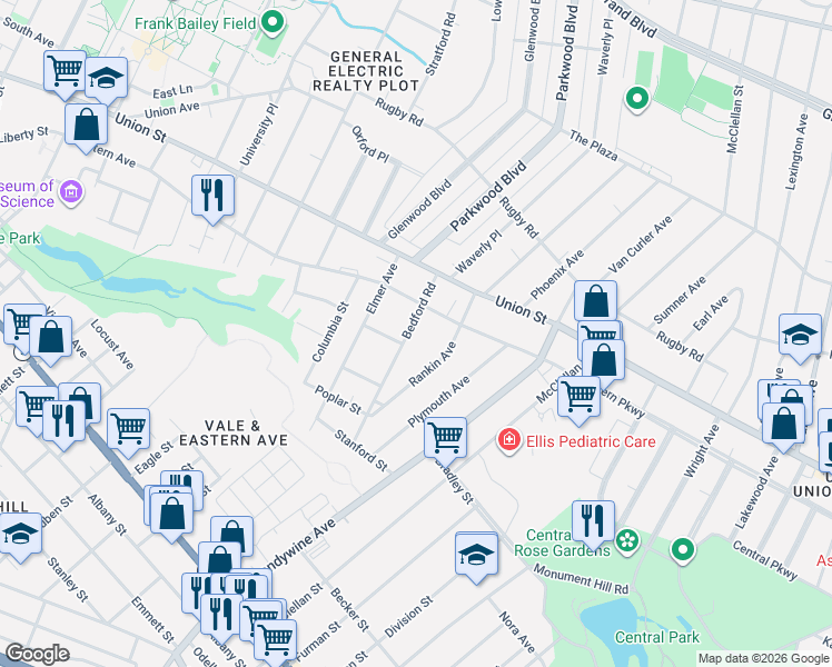 map of restaurants, bars, coffee shops, grocery stores, and more near 814 Bedford Road in Schenectady