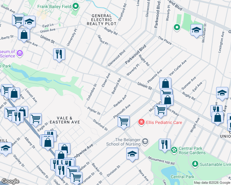 map of restaurants, bars, coffee shops, grocery stores, and more near 814 Bedford Road in Schenectady