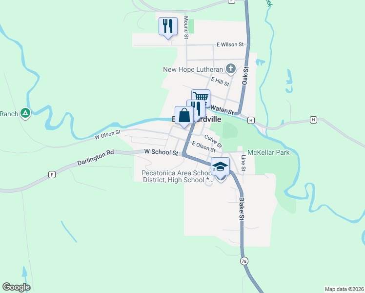map of restaurants, bars, coffee shops, grocery stores, and more near 607 South Main Street in Blanchardville