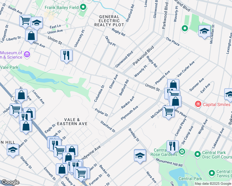 map of restaurants, bars, coffee shops, grocery stores, and more near 1319 Alden Place in Schenectady