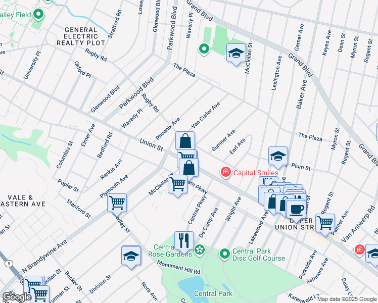 map of restaurants, bars, coffee shops, grocery stores, and more near 1021 Mc Clellan Street in Schenectady