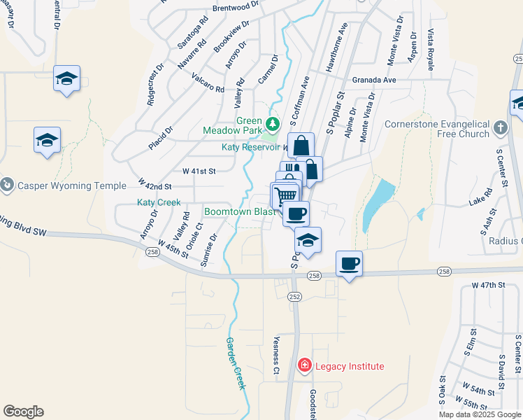 map of restaurants, bars, coffee shops, grocery stores, and more near 4313 Coffman Court in Casper