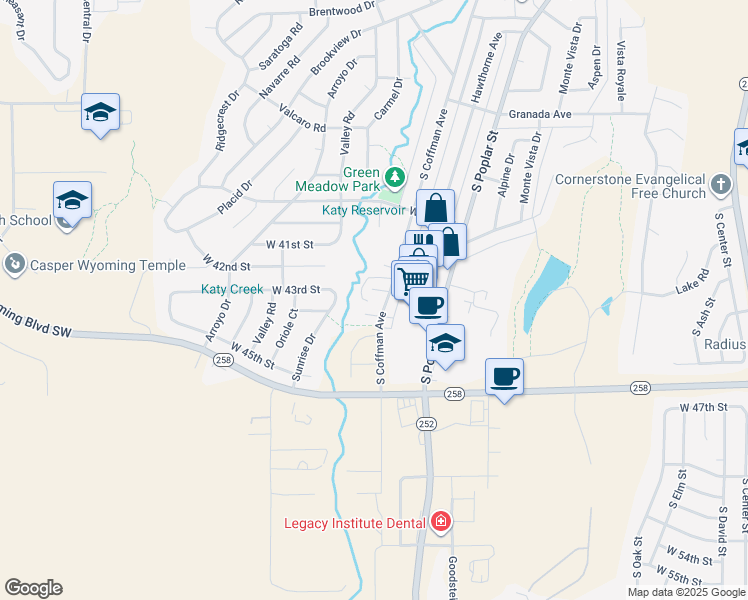 map of restaurants, bars, coffee shops, grocery stores, and more near 4313 Coffman Court in Casper
