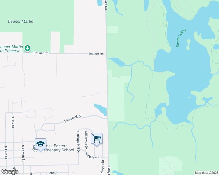 map of restaurants, bars, coffee shops, grocery stores, and more near 15165 Eddy Lake Road in Fenton