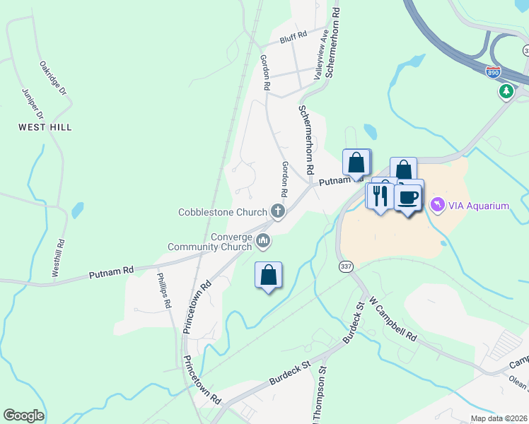map of restaurants, bars, coffee shops, grocery stores, and more near 124 Putnam Road in Schenectady