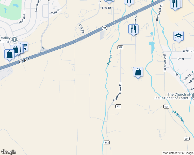 map of restaurants, bars, coffee shops, grocery stores, and more near 2600-4098 Squaw Creek Road in Casper