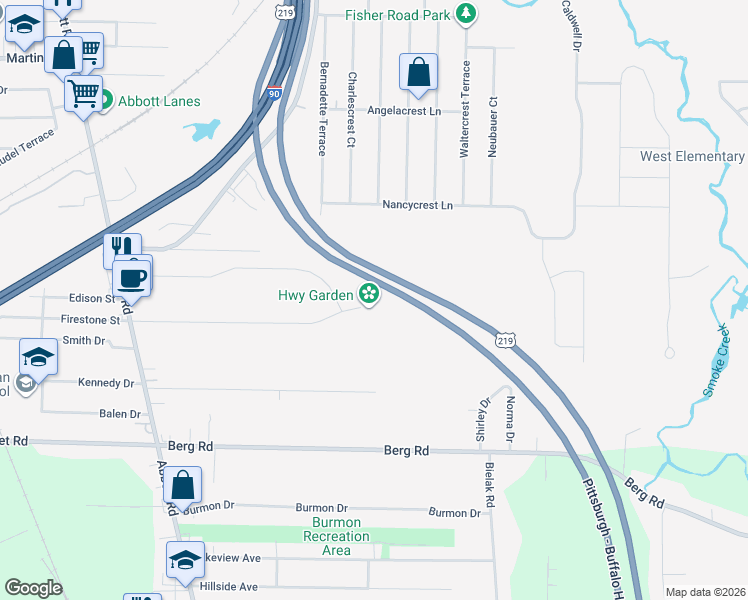 map of restaurants, bars, coffee shops, grocery stores, and more near 15 Grant Boulevard in Buffalo