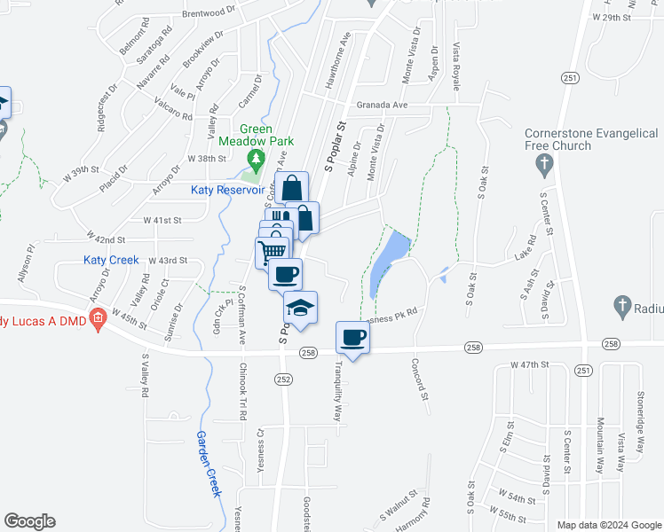 map of restaurants, bars, coffee shops, grocery stores, and more near 1260 Boulder Drive in Casper