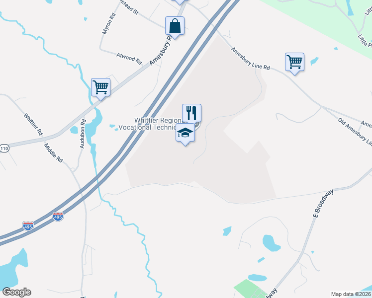map of restaurants, bars, coffee shops, grocery stores, and more near 115 Amesbury Line Road in Haverhill