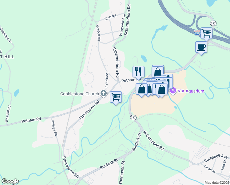 map of restaurants, bars, coffee shops, grocery stores, and more near 113 Putnam Road in Schenectady