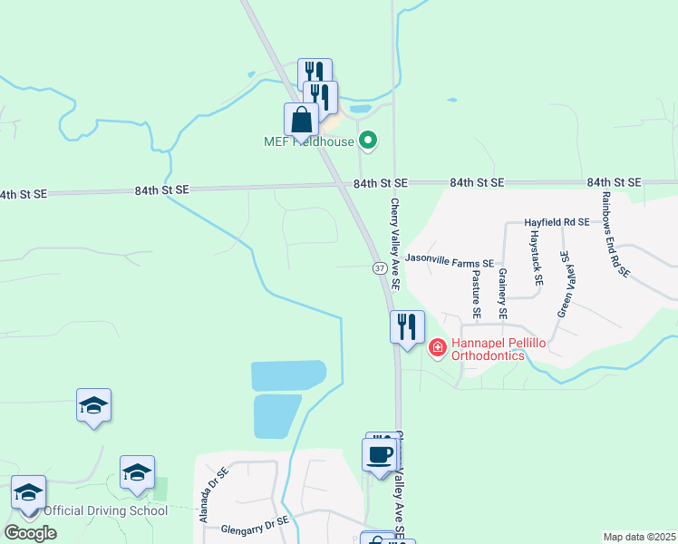 map of restaurants, bars, coffee shops, grocery stores, and more near 6398 Laneview Drive Southeast in Caledonia