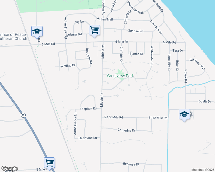 map of restaurants, bars, coffee shops, grocery stores, and more near 2925 Crestview Park Drive in Racine