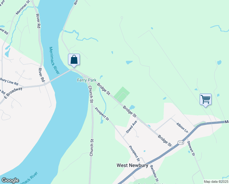 map of restaurants, bars, coffee shops, grocery stores, and more near 63 Bridge Street in West Newbury
