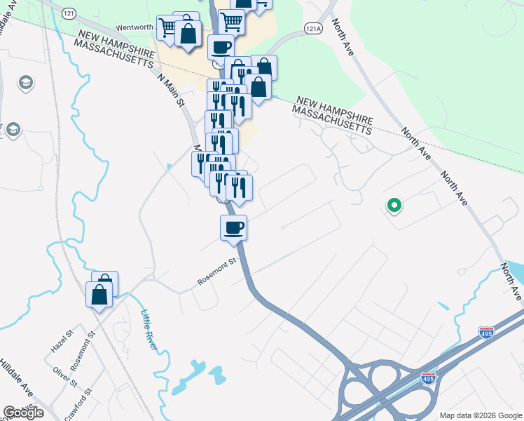 map of restaurants, bars, coffee shops, grocery stores, and more near 27 Woodrow Avenue in Haverhill