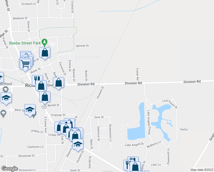 map of restaurants, bars, coffee shops, grocery stores, and more near 68970 Howard Street in Richmond