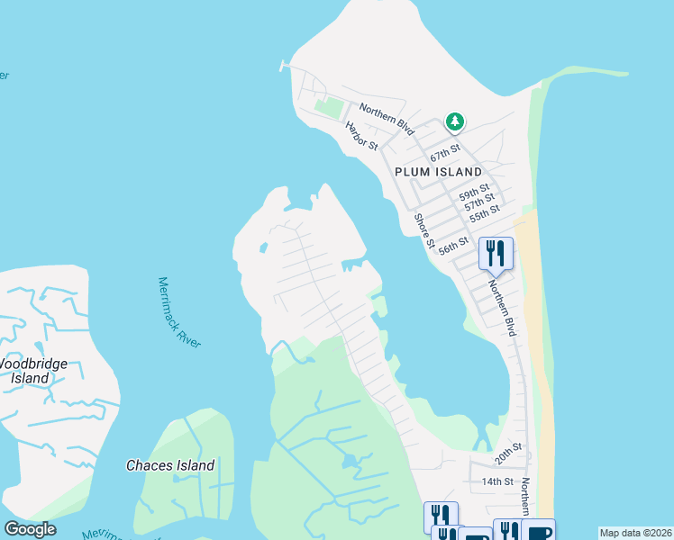 map of restaurants, bars, coffee shops, grocery stores, and more near 11 Julia Street in Newburyport