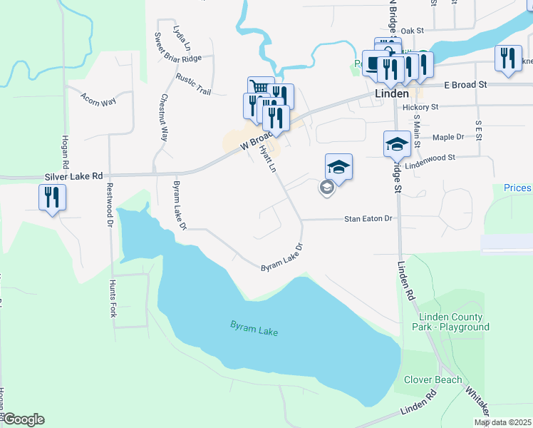 map of restaurants, bars, coffee shops, grocery stores, and more near 331 Valleyview Drive in Linden