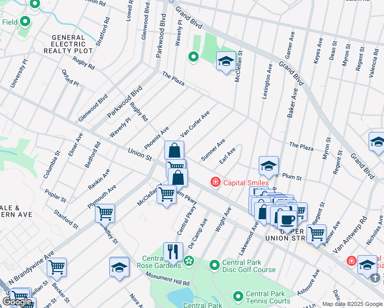 map of restaurants, bars, coffee shops, grocery stores, and more near 1658 Rugby Road in Schenectady