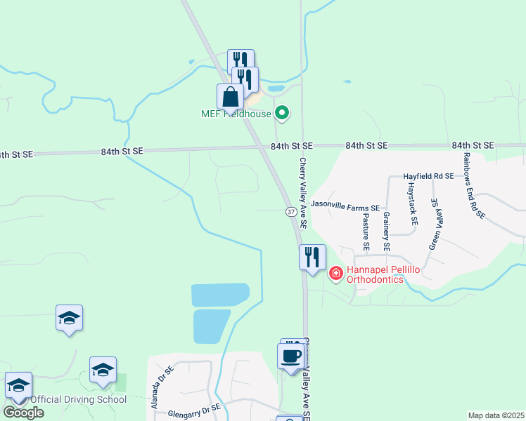 map of restaurants, bars, coffee shops, grocery stores, and more near 8591 Cherry Valley Avenue Southeast in Caledonia