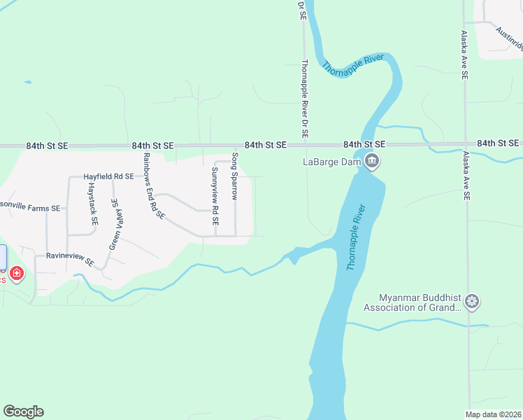 map of restaurants, bars, coffee shops, grocery stores, and more near 8822 Rainbows End Road Southeast in Caledonia