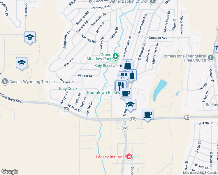 map of restaurants, bars, coffee shops, grocery stores, and more near 1921 West 39th Street in Casper