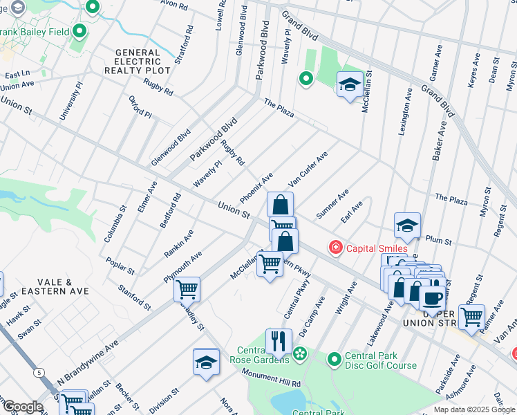 map of restaurants, bars, coffee shops, grocery stores, and more near 1490 Rugby Road in Schenectady