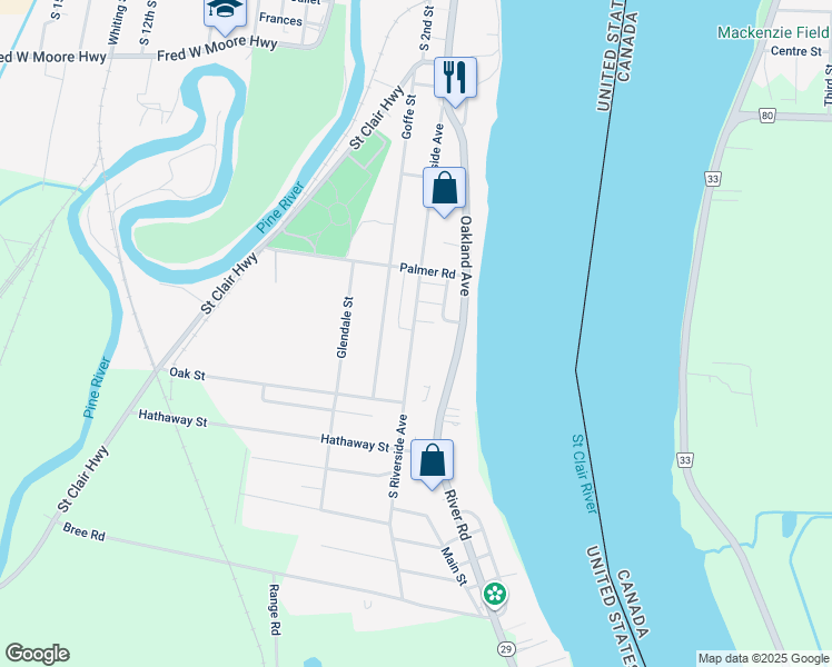 map of restaurants, bars, coffee shops, grocery stores, and more near 1519 South Riverside Avenue in Saint Clair
