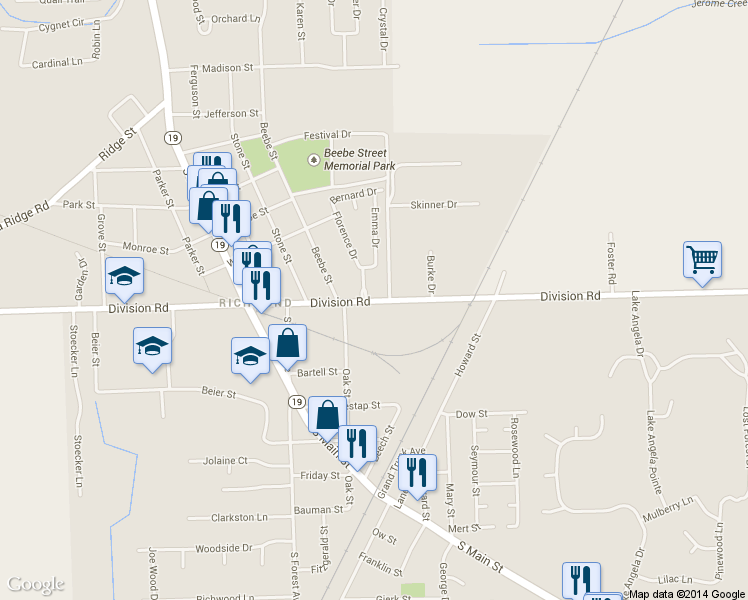 map of restaurants, bars, coffee shops, grocery stores, and more near 36501 Division Road in Richmond