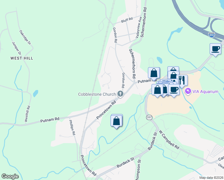 map of restaurants, bars, coffee shops, grocery stores, and more near 141 Sylvia Lane in Schenectady