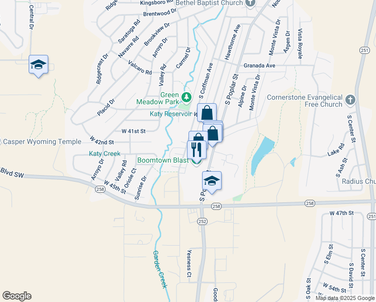 map of restaurants, bars, coffee shops, grocery stores, and more near 3913 South Poplar Street in Casper