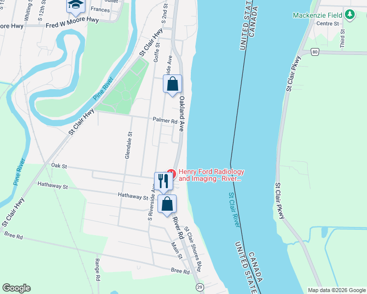 map of restaurants, bars, coffee shops, grocery stores, and more near 1532 Oakland Avenue in Saint Clair