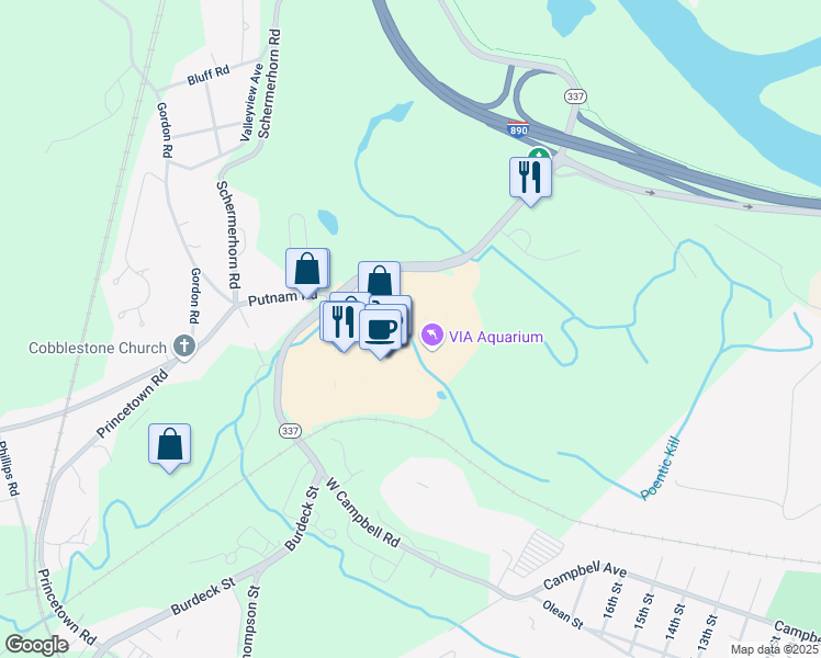 map of restaurants, bars, coffee shops, grocery stores, and more near 93 West Campbell Road in Schenectady