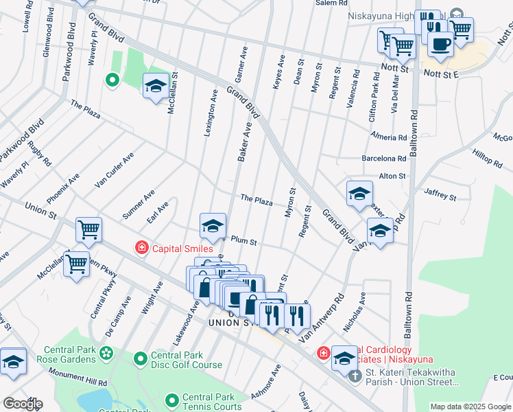 map of restaurants, bars, coffee shops, grocery stores, and more near 1231 Dean Street in Schenectady