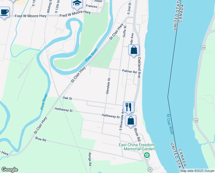 map of restaurants, bars, coffee shops, grocery stores, and more near 1540 Glendale Street in Saint Clair