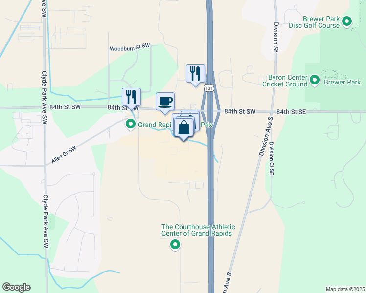 map of restaurants, bars, coffee shops, grocery stores, and more near 400 84th Street Southwest in Byron Center
