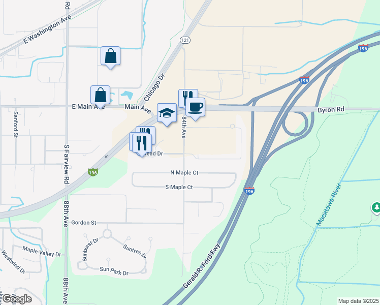 map of restaurants, bars, coffee shops, grocery stores, and more near 8300 Westpark Way in Zeeland
