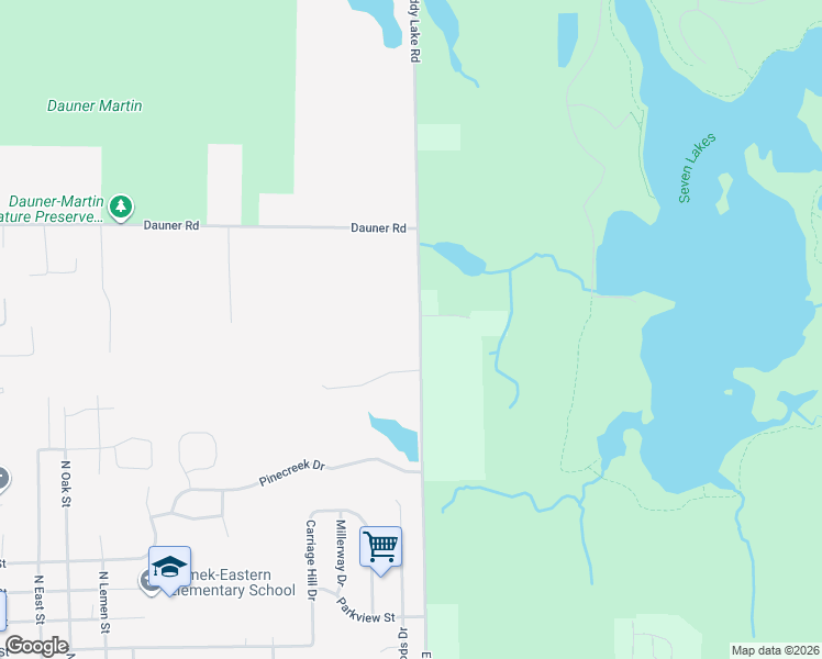 map of restaurants, bars, coffee shops, grocery stores, and more near 15064 Eddy Lake Road in Fenton
