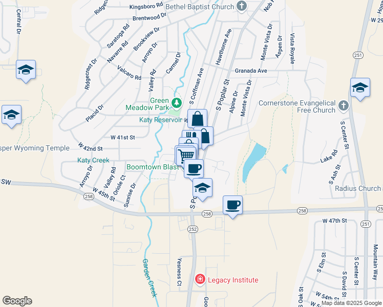 map of restaurants, bars, coffee shops, grocery stores, and more near 4080 South Poplar Street in Casper