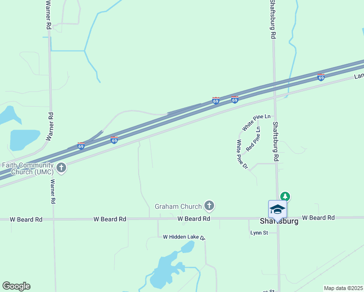 map of restaurants, bars, coffee shops, grocery stores, and more near 7501 Lansing Road in Perry